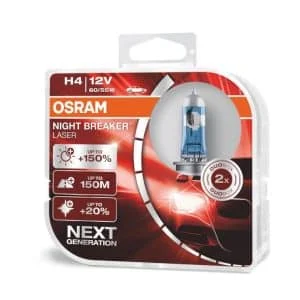 Osram – Set 2 becuri auto cu halogen Osram H4 12V 60/55W P43t Night Breaker Laser +150%