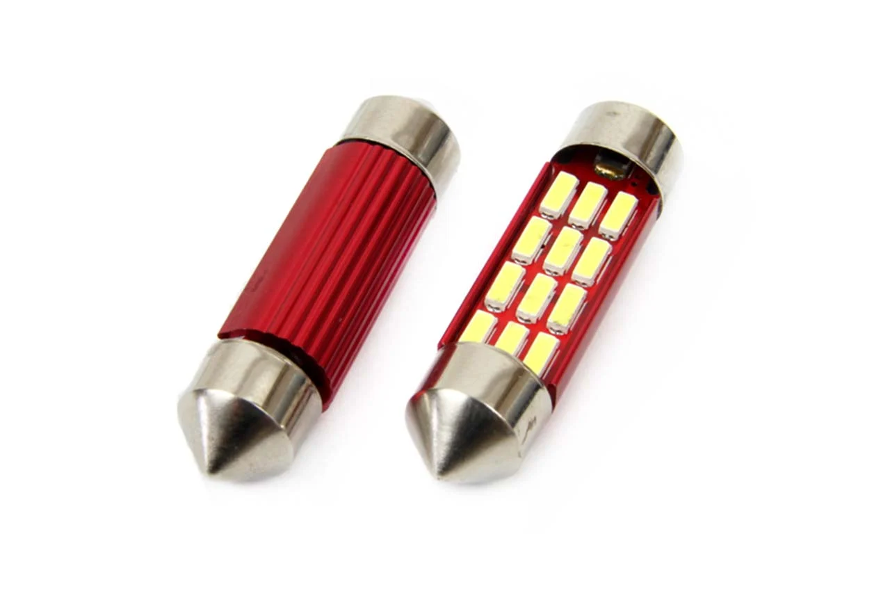AMIO – Set becuri auto cu LED CANBUS sofit compatibil C5W 12 SMD 36mm Alb 12/24V, destinat competitiilor auto sau off road