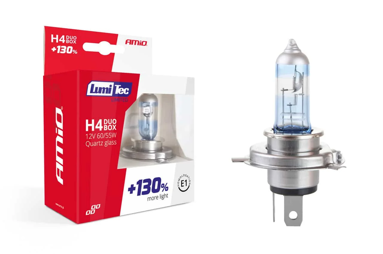 AMIO – Set becuri cu halogen H4 12V 60 / 55W LumiTec LIMITED + 130% DUO BOX