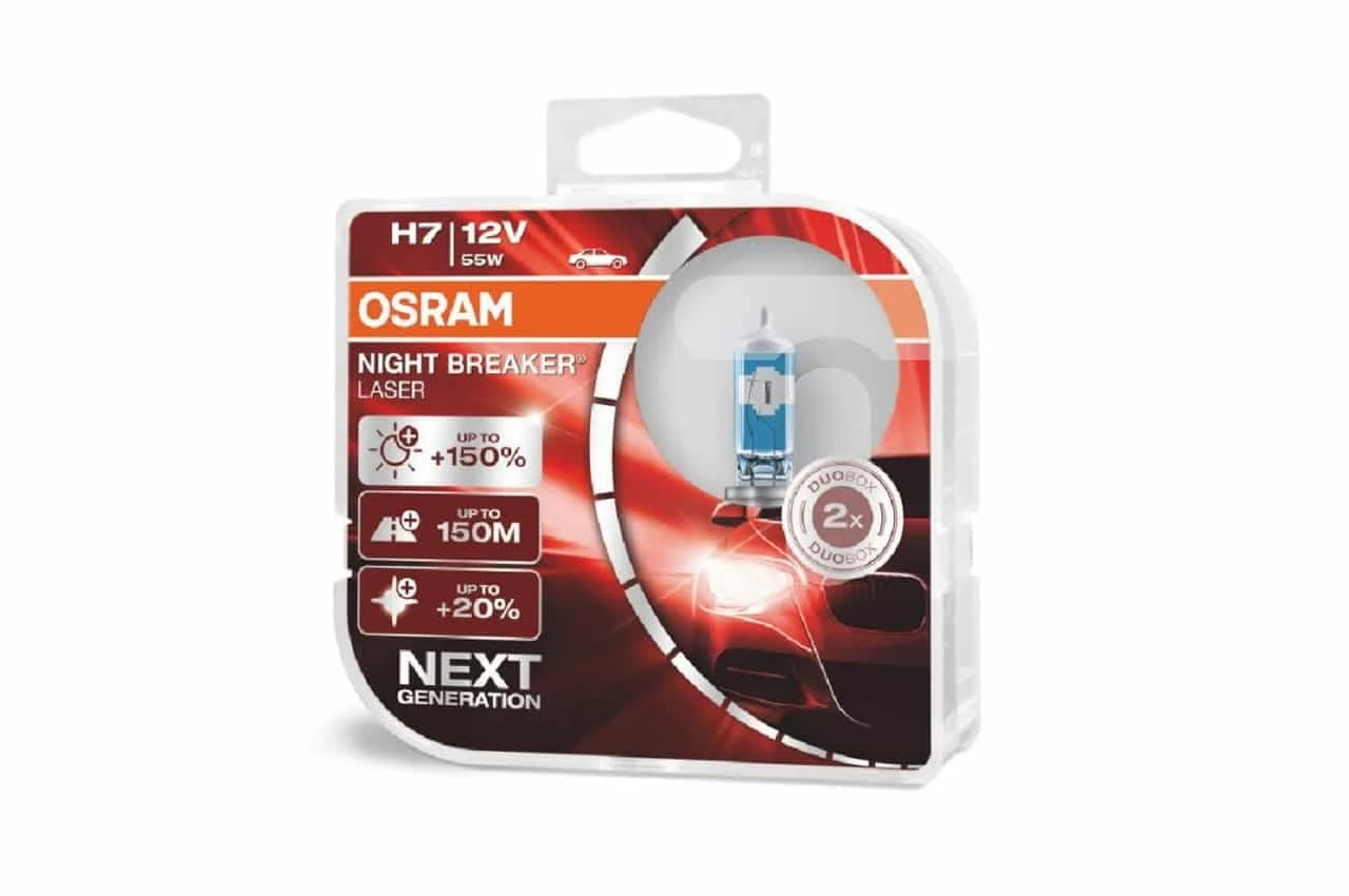 Osram – Set 2 becuri auto cu halogen Osram H7 12V 55W PX26d Night Breaker Laser +150%