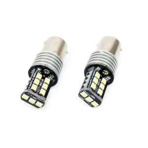 AMIO – Set becuri auto cu LED CANBUS compatibil P21W BA15S 15 SMD 7.5W Alb 12/24V, destinat competitiilor auto sau off road