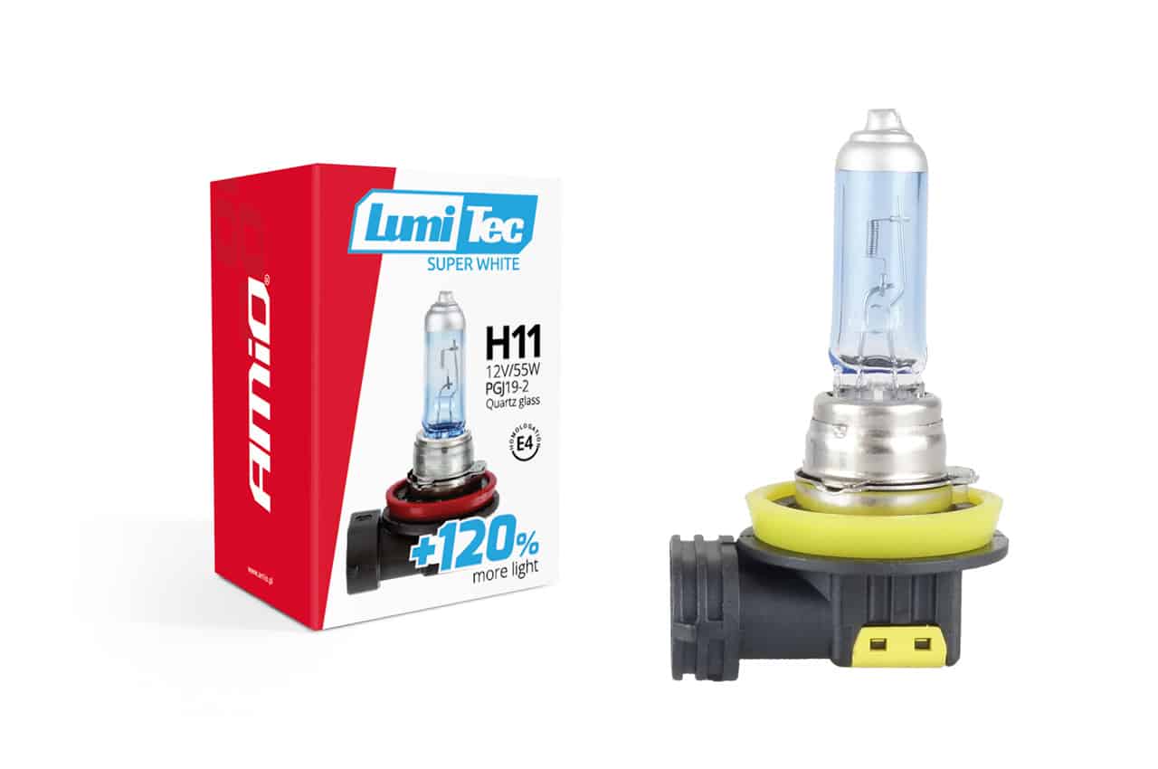 AMIO – Bec halogen H11 12V 55W LumiTec SuperWhite + 120%