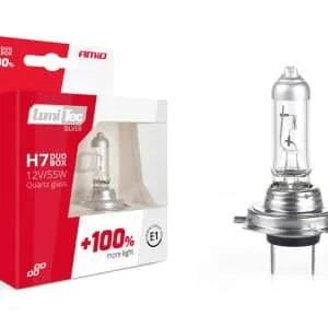 AMIO – Set becuri cu halogen H7 12V 55W LumiTec SILVER + 100% DUO BOX