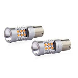 AMIO – Set becuri auto cu LED CANBUS compatibil P21W BA15S 24 SMD 6.2W Orange 12/24V, destinat competitiilor auto sau off road