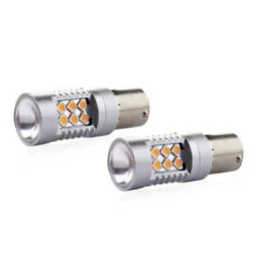 AMIO – Set becuri auto cu LED CANBUS compatibil P21W BA15S 24 SMD 6.2W Orange 12/24V, destinat competitiilor auto sau off road