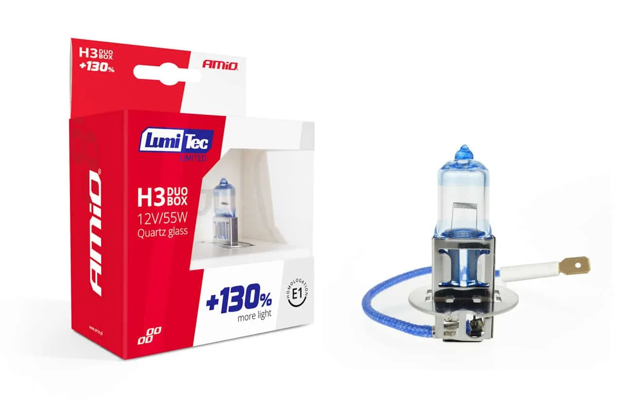 AMIO – Set becuri cu halogen H3 12V 55W LumiTec LIMITED + 130% DUO BOX