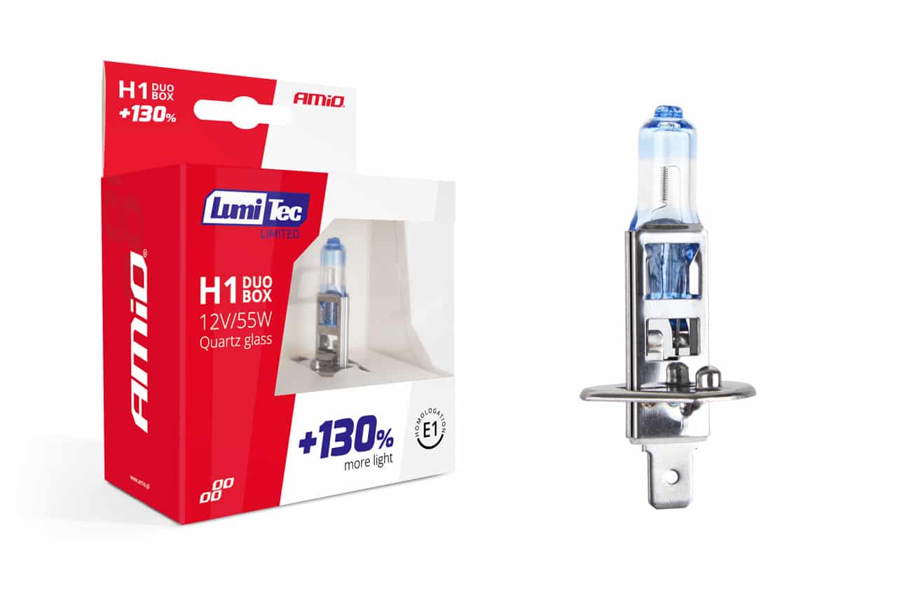 AMIO – Set becuri cu halogen H1 12V 55W LumiTec LIMITED + 130% DUO BOX