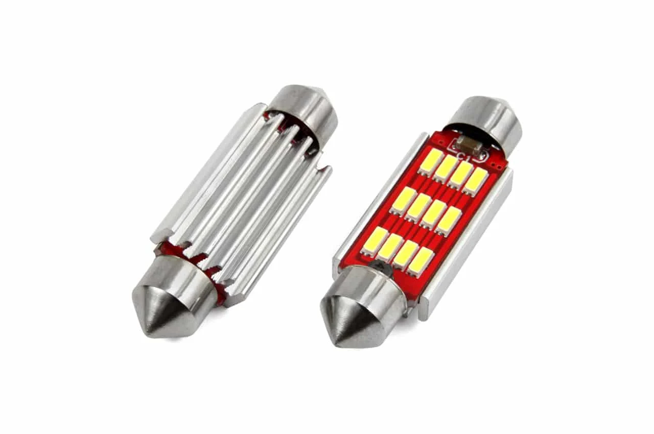 AMIO – Set becuri auto cu LED CANBUS sofit compatibil C5W 12 SMD 4014 41mm Alb 12/24V, destinat competitiilor auto sau off road