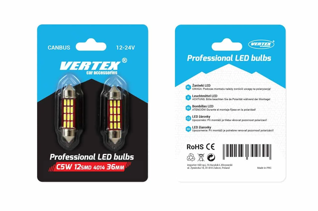AMIO – Set becuri auto cu LED CANBUS sofit compatibil C5W 12 SMD 36mm Alb 12/24V, destinat competitiilor auto sau off road