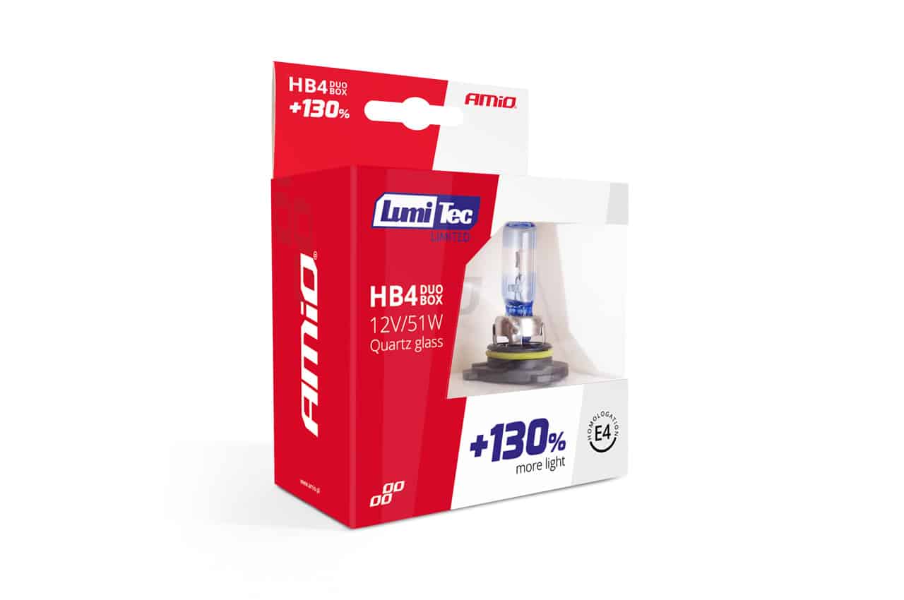 AMIO – Set becuri cu halogen HB4 12V 51W LumiTec LIMITED + 130% DUO BOX
