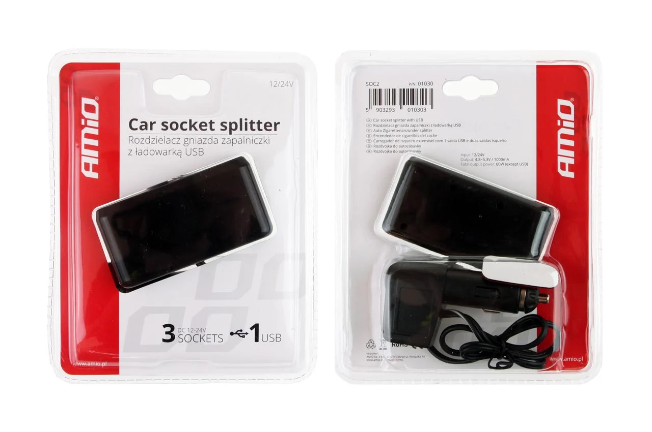 AMIO – Splitter bricheta auto SOC2 3+1 USB