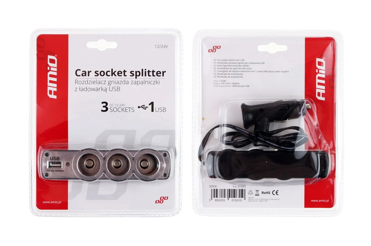AMIO – Splitter bricheta auto SOC4 3+1 USB