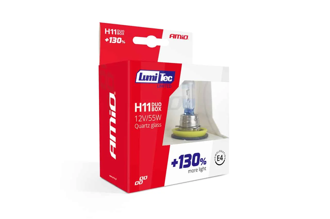 AMIO – Set becuri cu halogen H11 12V 55W LumiTec LIMITED + 130% DUO BOX