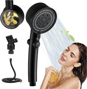 AVEX – Set 3 elemente pentru dus, para de dus moderna + furtun flexibil + suport pentru perete, culoare Neagra
