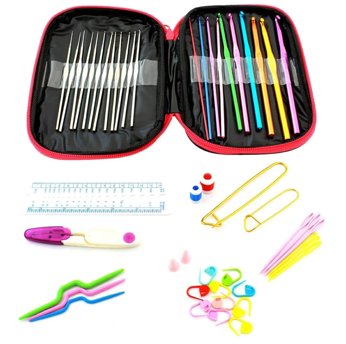 AVEX – Set 50 piese pentru crosetat in husa din piele ecologica, un cadou perfect pentru pasionații de crosetat sau broderie