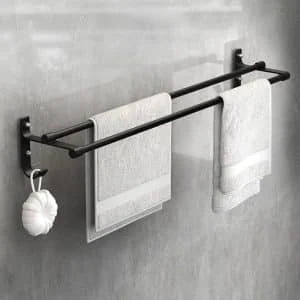 AVEX – Suport din aluminiu pentru 2 prosoape + 2 cuiere, lungime 60 cm, culoare Neagra