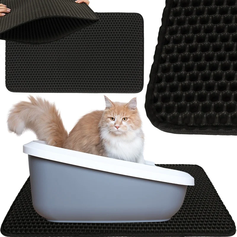 AVEX – Covoras impermeabil pentru litiera pisici, dimensiune 40 x 60 cm, dublu strat, culoare Neagra