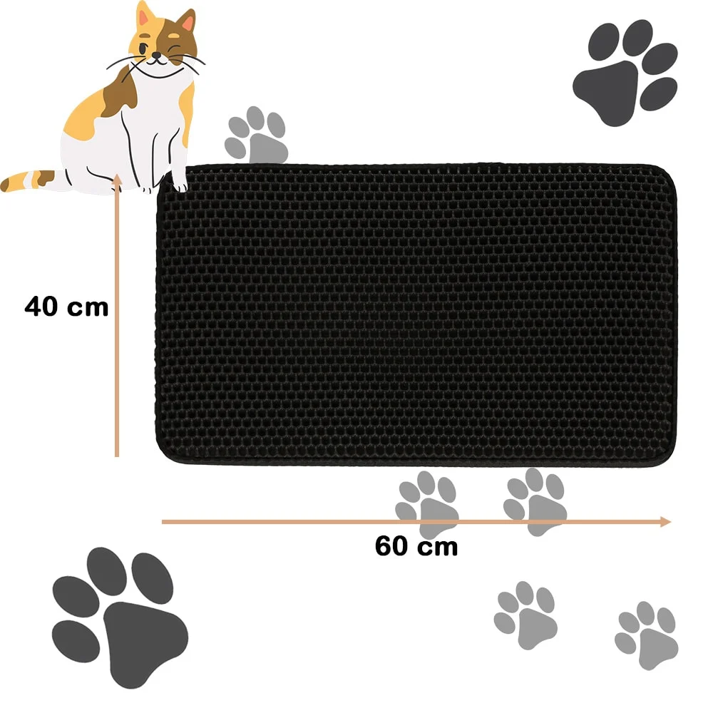 AVEX – Covoras impermeabil pentru litiera pisici, dimensiune 40 x 60 cm, dublu strat, culoare Neagra