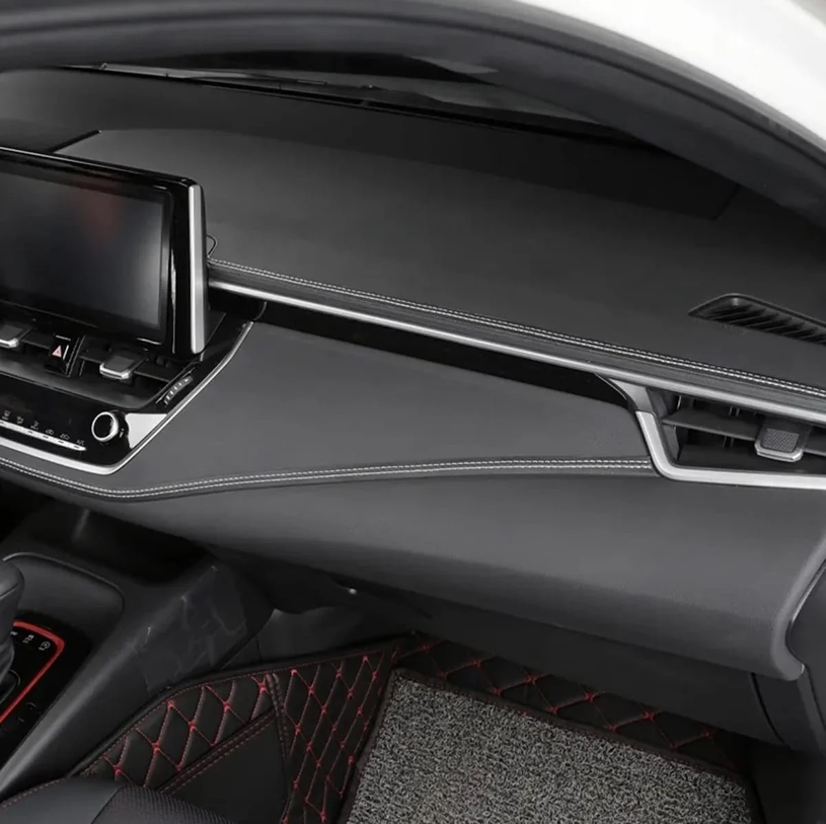 AVEX – Banda decorativa pentru interiorul vehiculului, lungime 2m, din piele ecologica, culoare Neagra + cusatura Alba