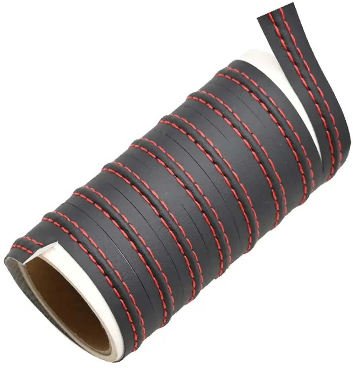 AVEX – Banda decorativa pentru interiorul vehiculului, lungime 2m, din piele ecologica, culoare Neagra + cusatura Rosie