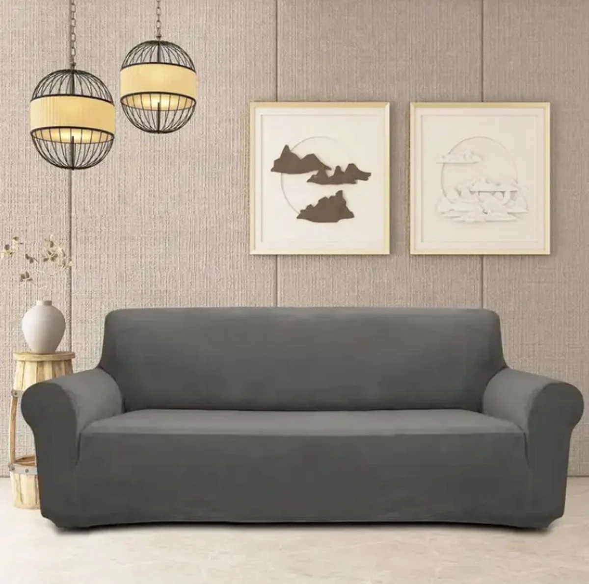 AVEX – Husa universala pentru canapea standard cu 3 locuri, imitatie catifea, culoare GRI