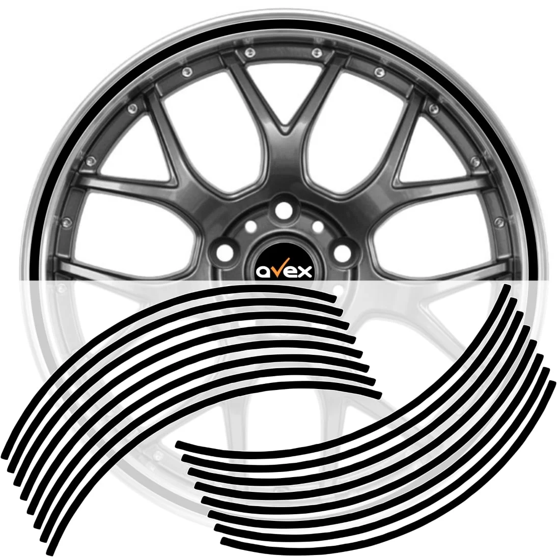 AVEX – Set 16 inele din autocolant pentru jante culoare Negru Lucios