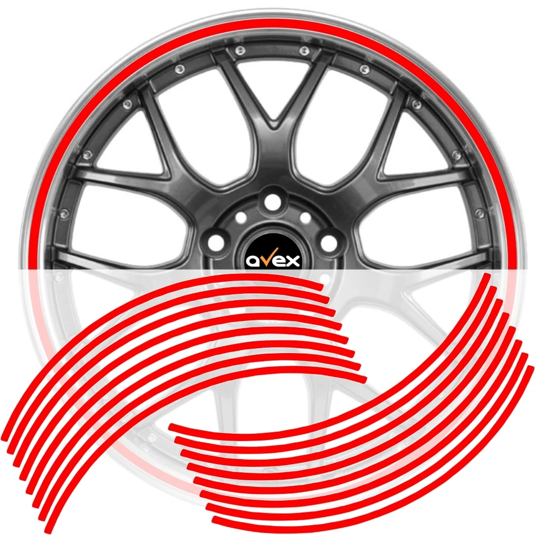 AVEX – Set 16 inele din autocolant pentru jante culoare Rosu Lucios