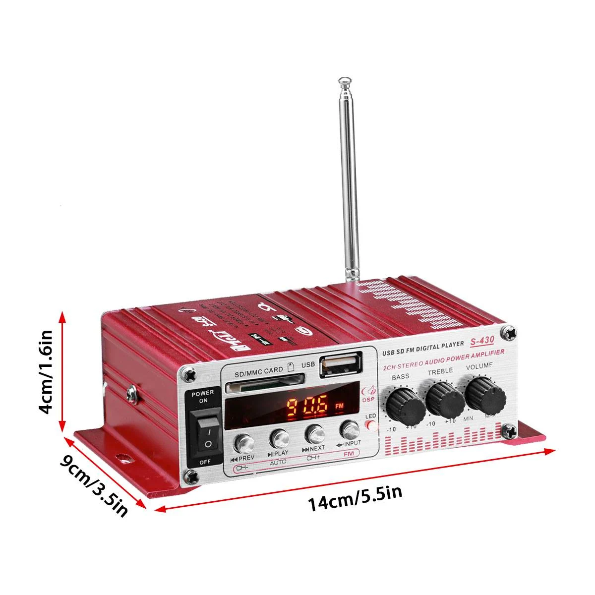 AVEX – MINI amplificator auto, stereo, 12V, 40 W, radio FM, citire USB sau card SD, cu telecomanda
