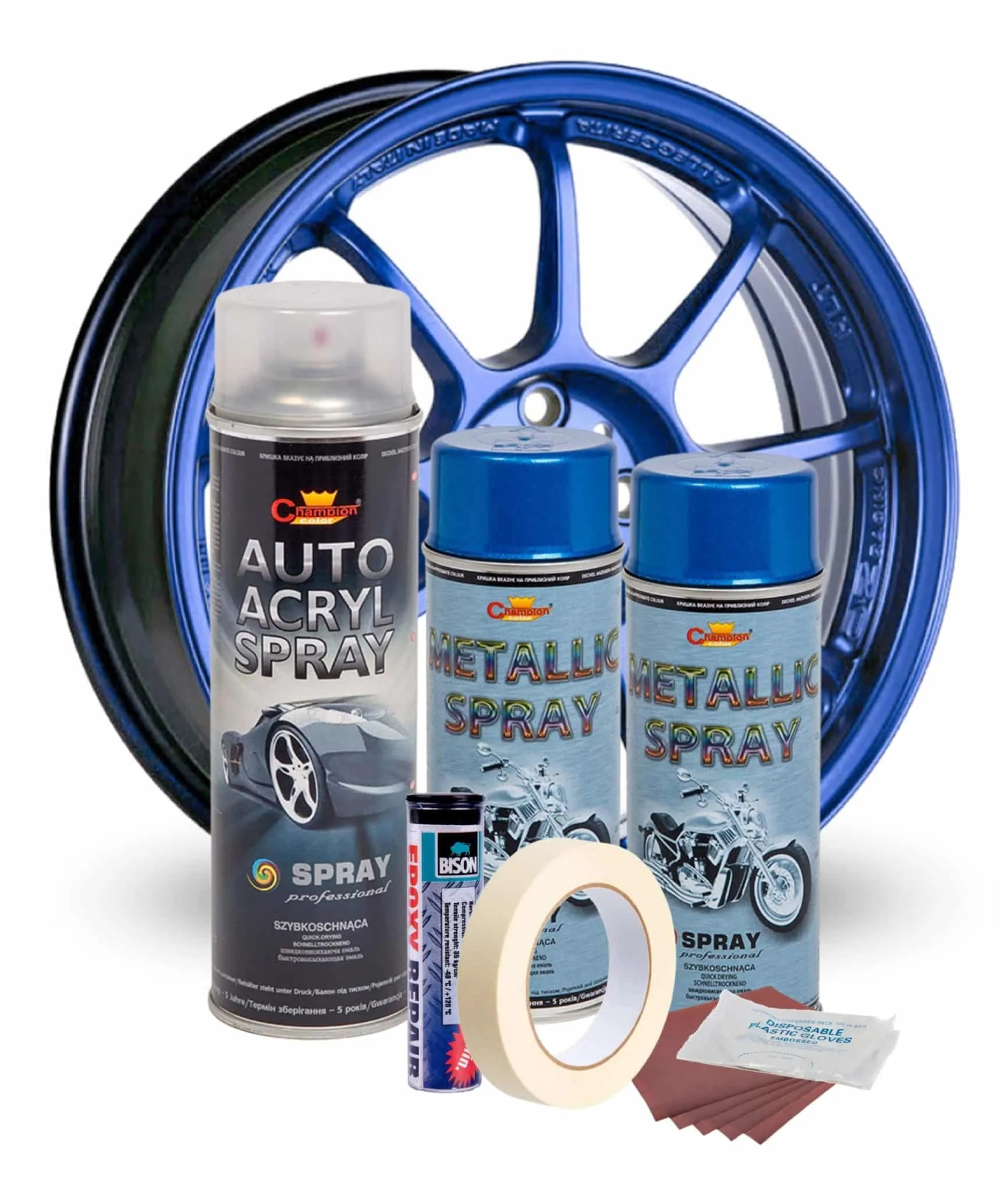 AVEX – Kit complet reparatie si vopsire jante culoare Albastru Metalizat, V2