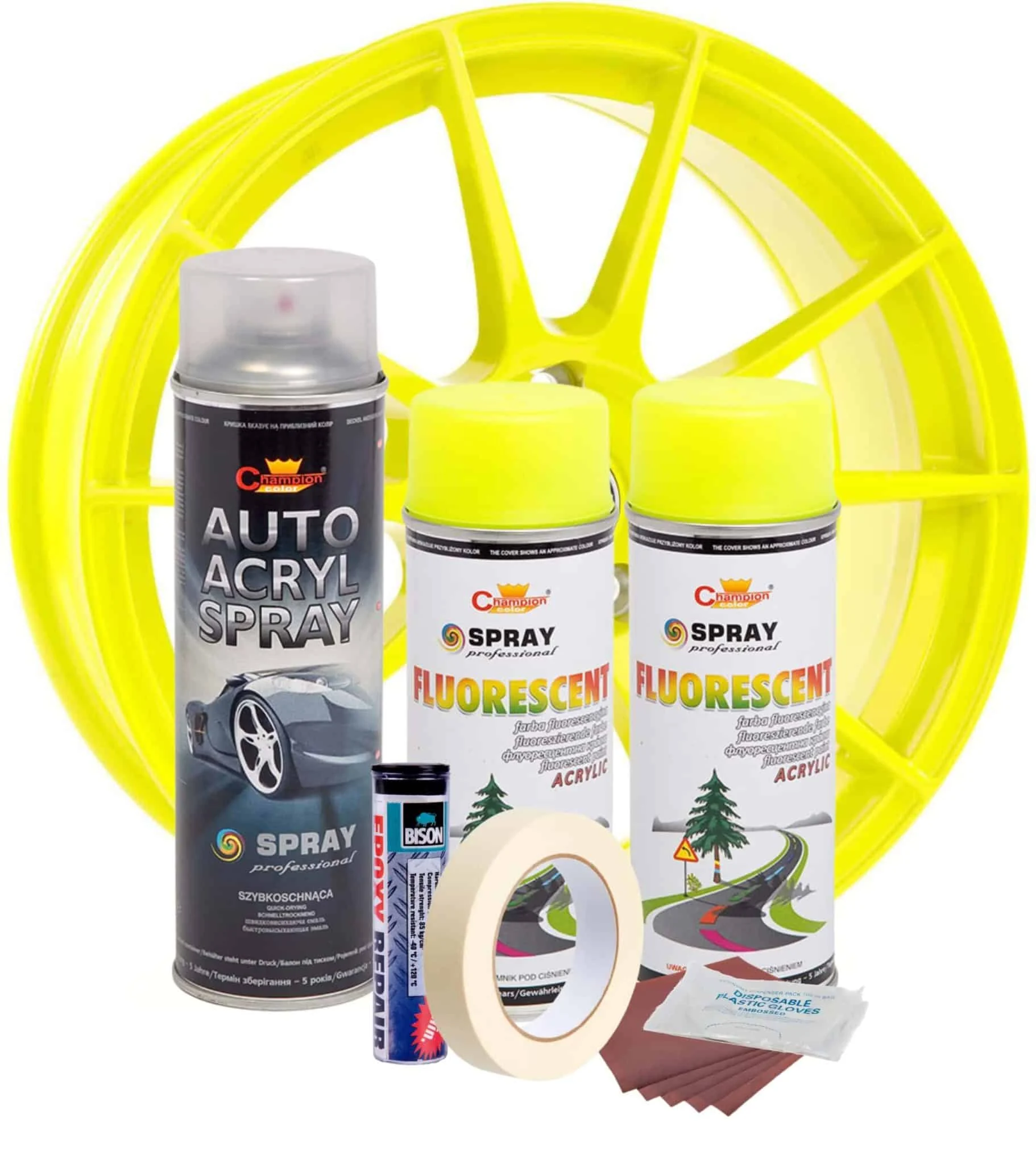 AVEX – Kit complet reparatie si vopsire jante culoare Galben Fluorescent, V2