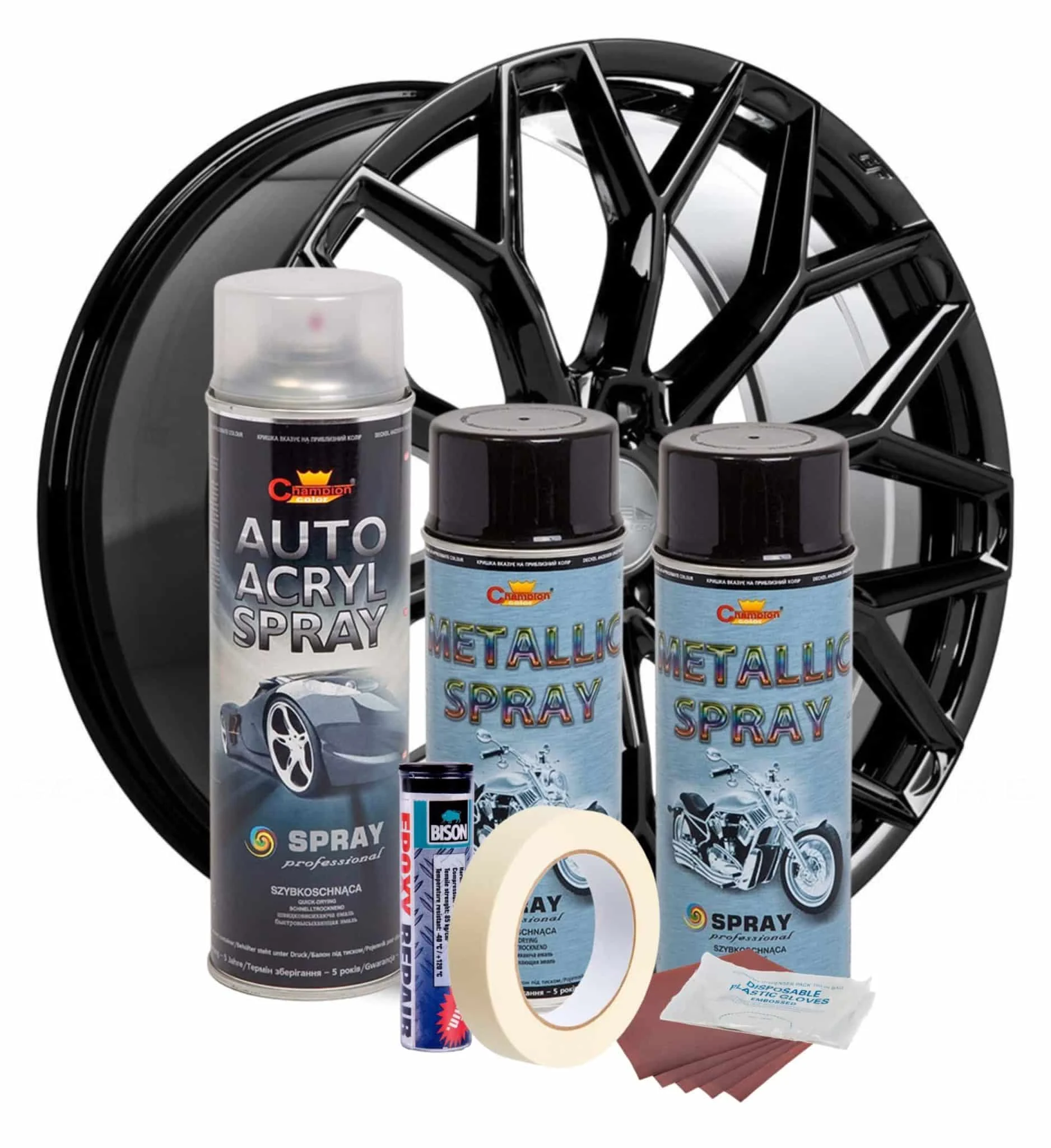 AVEX – Kit complet reparatie si vopsire jante culoare Negru Metalizat, V2
