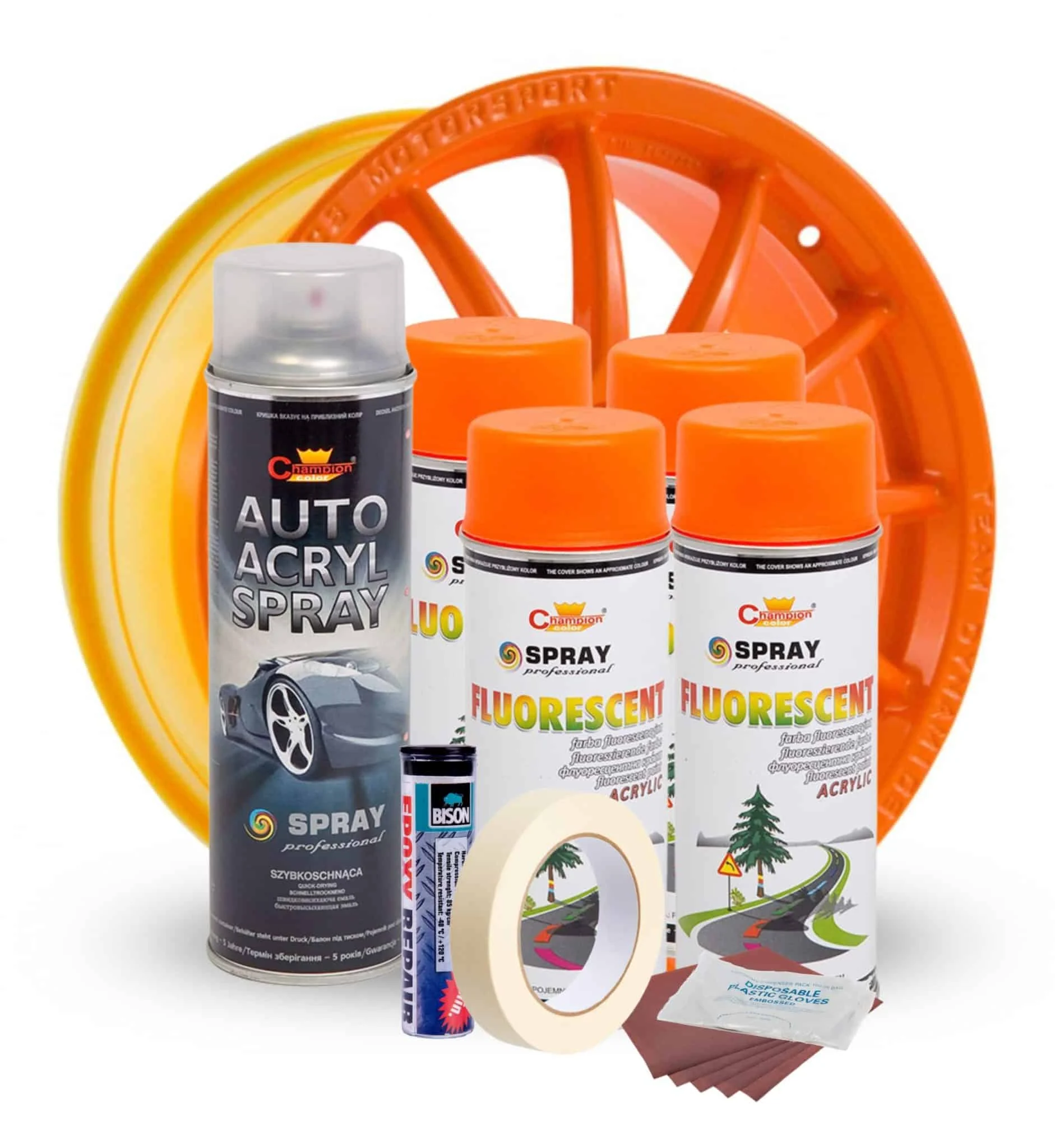 AVEX – Kit complet reparatie si vopsire jante culoare Orange Fluorescent, V4