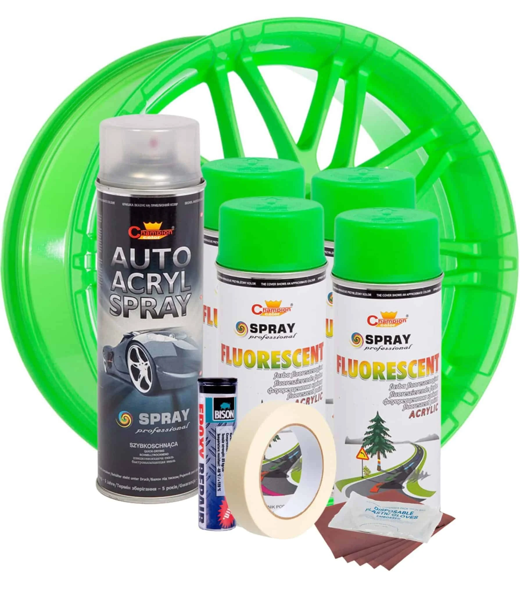 AVEX – Kit complet reparatie si vopsire jante culoare Verde Fluorescent, V4