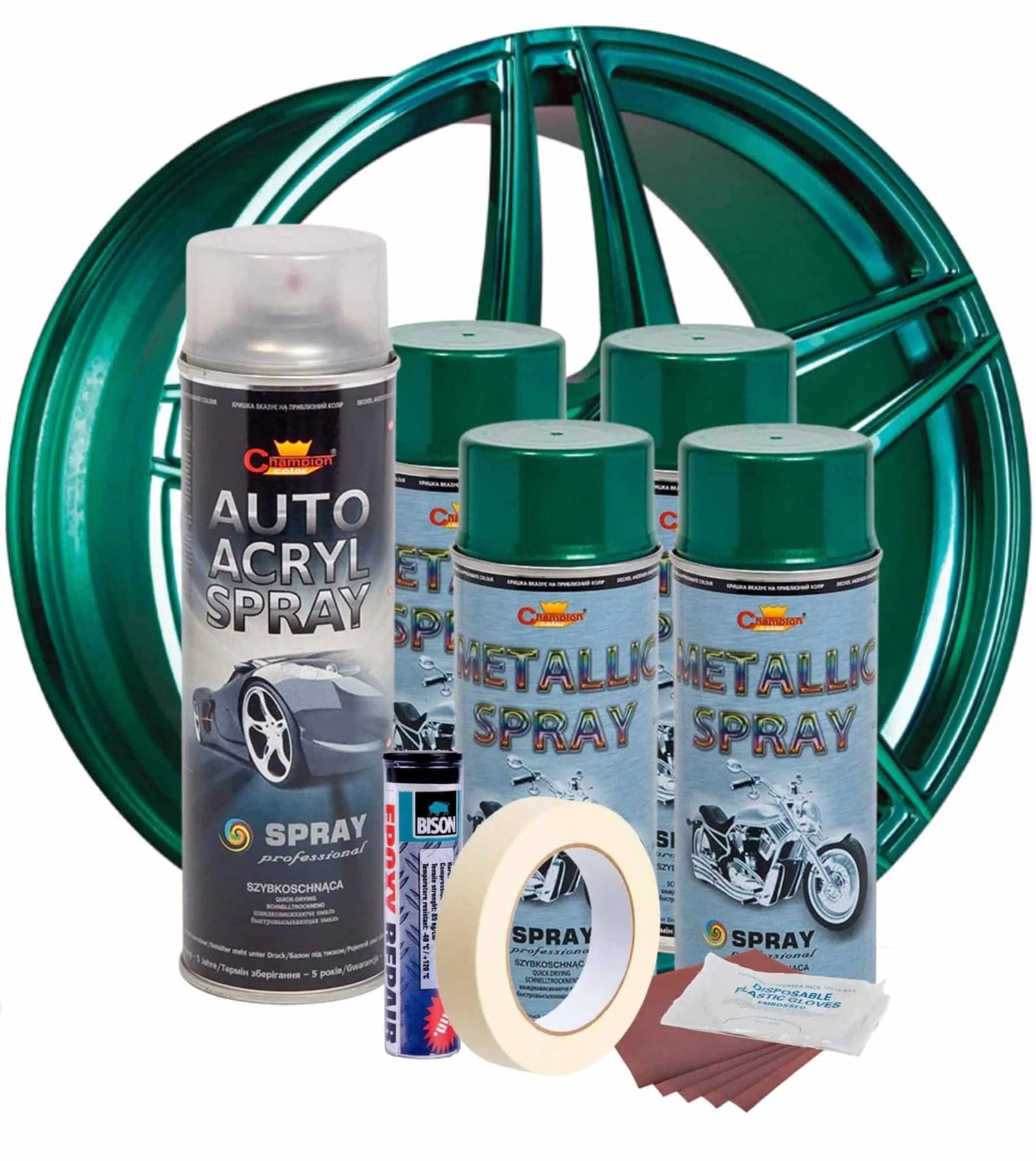 AVEX – Kit complet reparatie si vopsire jante culoare Verde Metalizat, V4