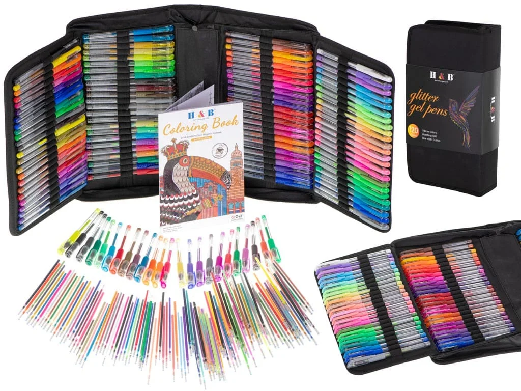 AVEX – Set 242 piese, Pixuri cu gel multicolor + Rezerve + Carte de colorat + Penar