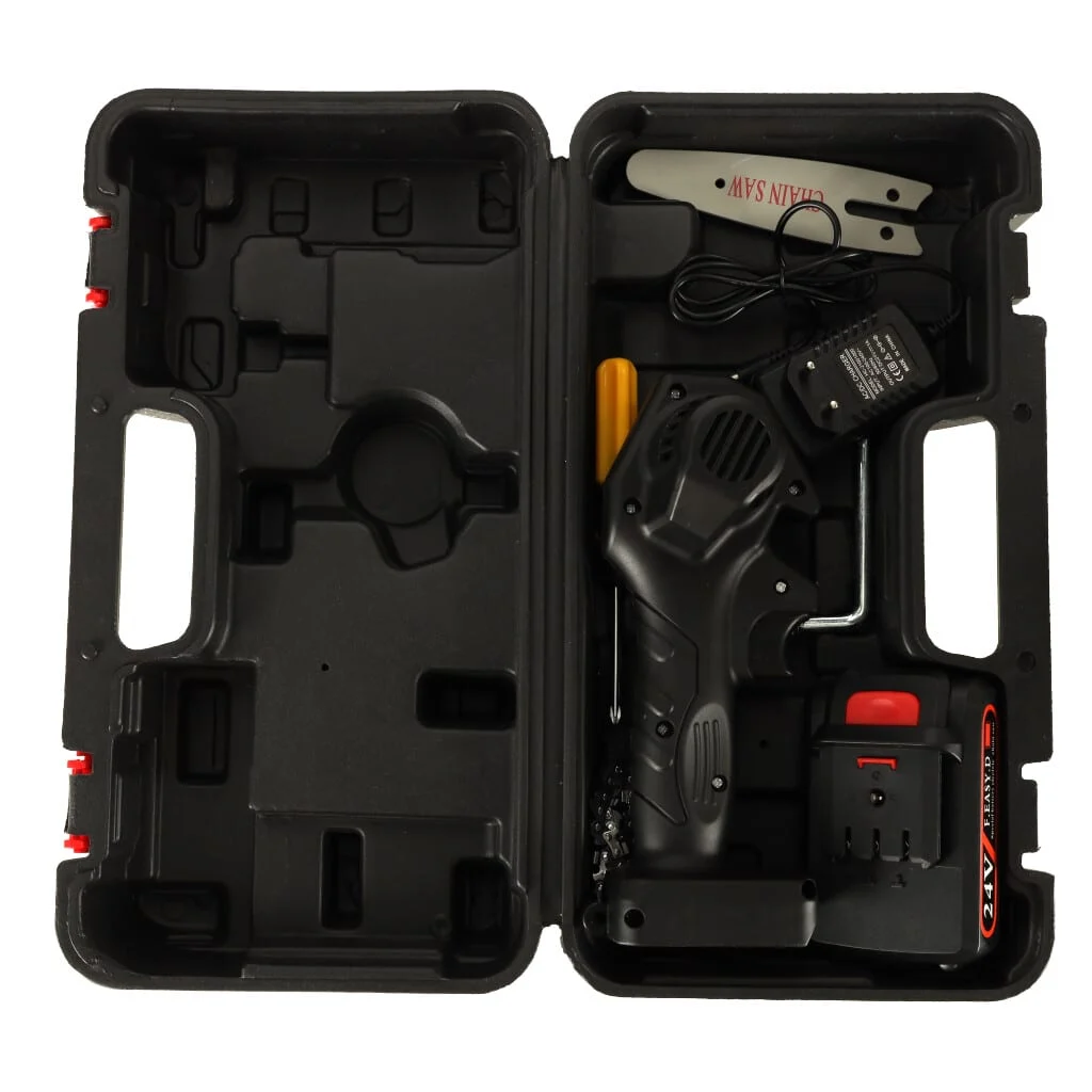 AVEX – Mini ferastrau electric cu lant, baterie de 24V si valiza de transport