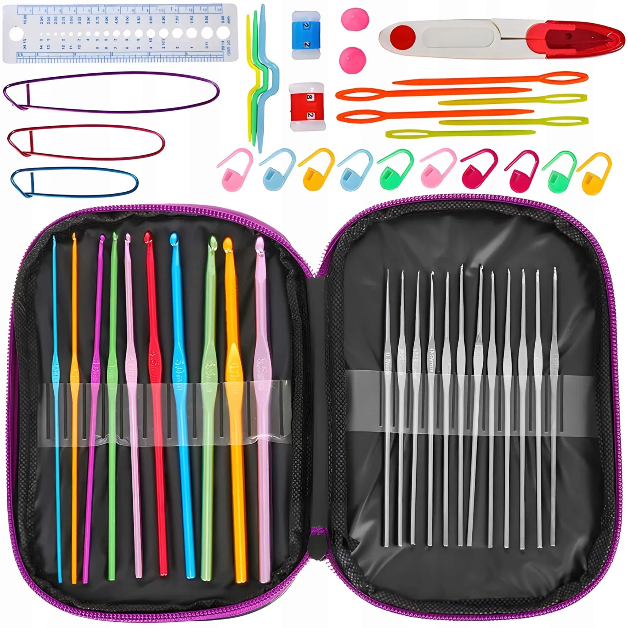 AVEX – Set 50 piese pentru crosetat in husa din piele ecologica, un cadou perfect pentru pasionații de crosetat sau broderie