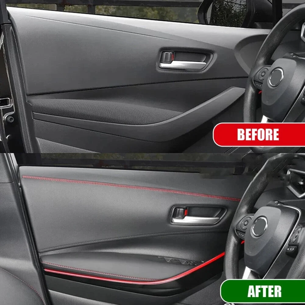 AVEX – Banda decorativa pentru interiorul vehiculului, lungime 2m, din piele ecologica, culoare Neagra + cusatura Rosie