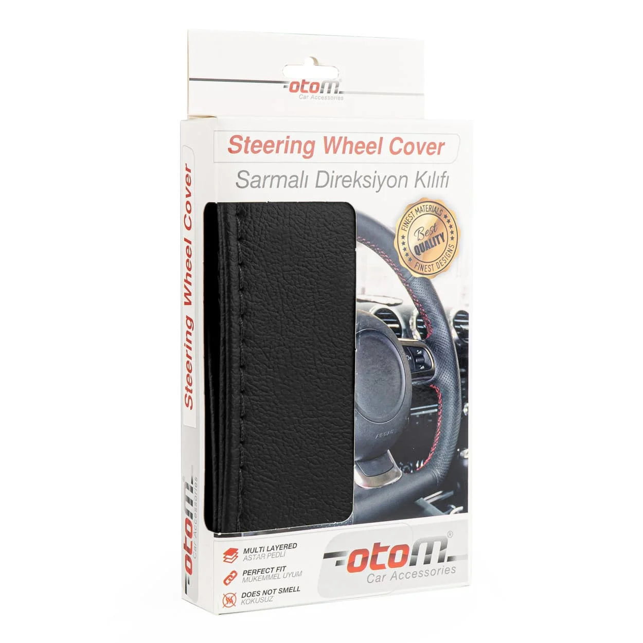 OTOM – Husa volan OTOM din Piele Ecologica "Ne Perforata" pentru autoturisme, diametru volan 37 39 cm, cu ac si ata Neagra
