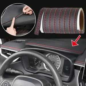 AVEX – Banda decorativa pentru interiorul vehiculului, lungime 2m, din piele ecologica, culoare Neagra + cusatura Rosie