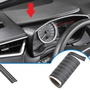 AVEX – Banda decorativa pentru interiorul vehiculului, lungime 2m, din piele ecologica, culoare Neagra + cusatura Alba