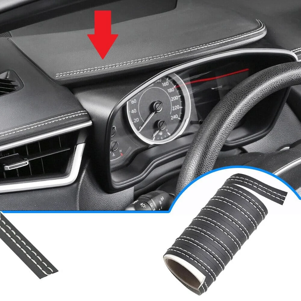 AVEX – Banda decorativa pentru interiorul vehiculului, lungime 2m, din piele ecologica, culoare Neagra + cusatura Alba
