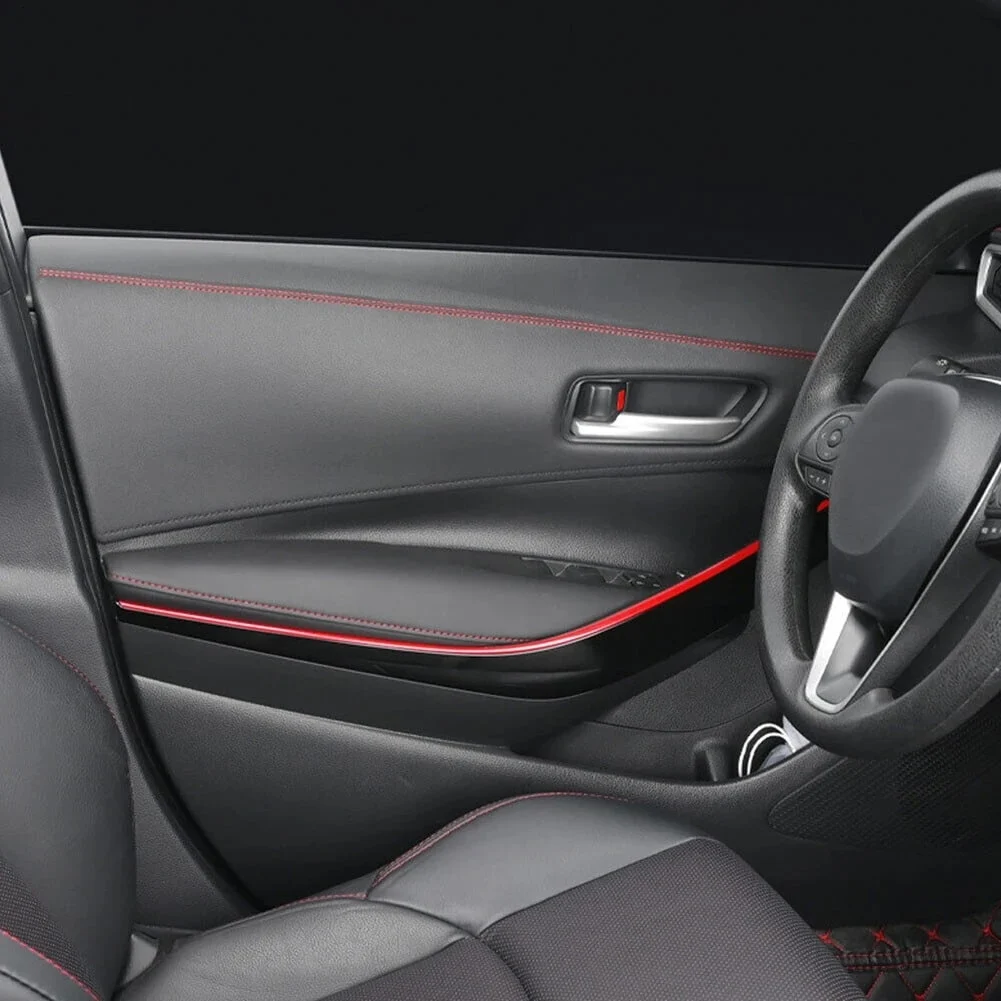 AVEX – Banda decorativa pentru interiorul vehiculului, lungime 2m, din piele ecologica, culoare Neagra + cusatura Rosie