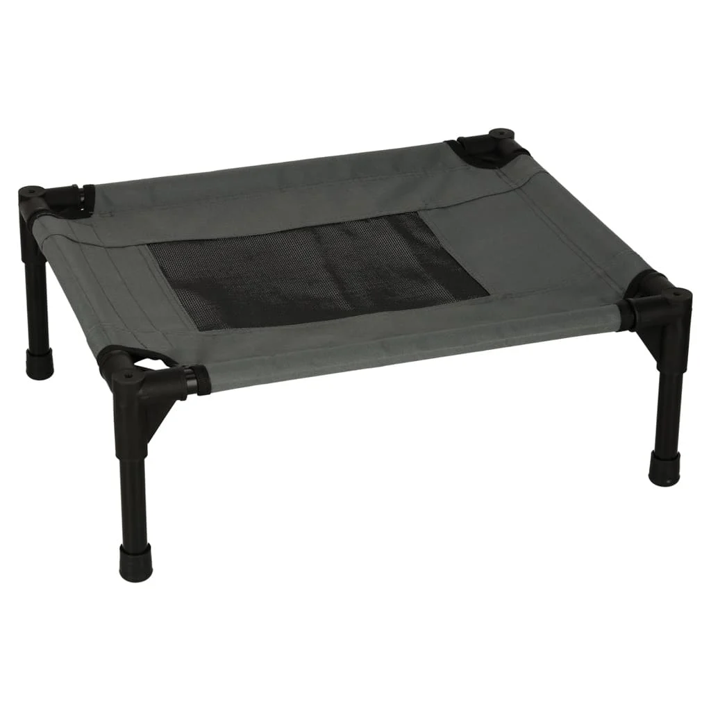 Pat de tip Cusca pentru caini si pisici cu acoperis detasabil, cadru metalic negru si panza gri, dimensiune 60 x 54 x 44 cm
