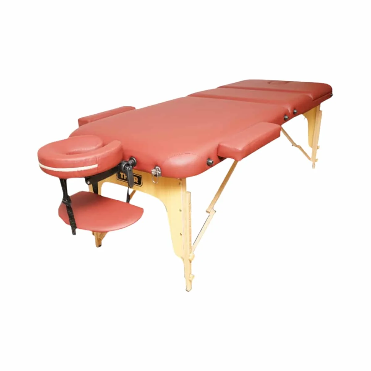 Masa de masaj pliabila, 3 zone, cadru lemn, spuma 5cm, inaltime 55 76cm, piele ecologica, dimensiuni 60x213cm, culoare Burgundy