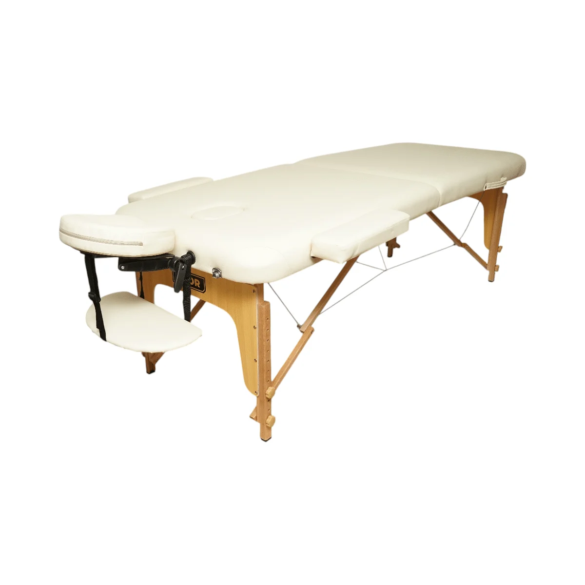 Masa de masaj pliabila, 2 zone, cadru lemn, spuma 5cm, inaltime 55 76cm, piele ecologica, dimensiuni 60x213cm, culoare Crem