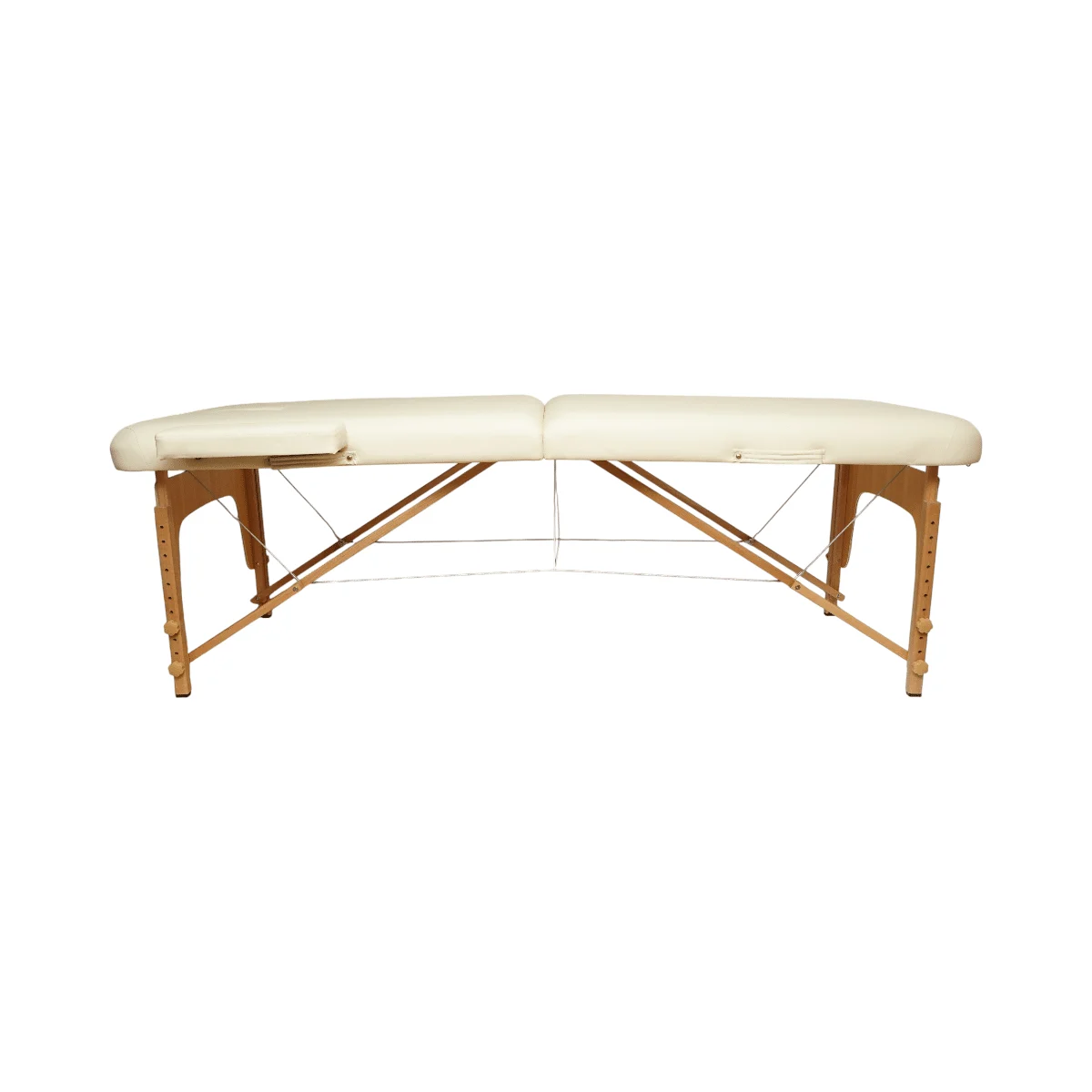 Masa de masaj pliabila, 2 zone, cadru lemn, spuma 5cm, inaltime 55 76cm, piele ecologica, dimensiuni 60x213cm, culoare Crem