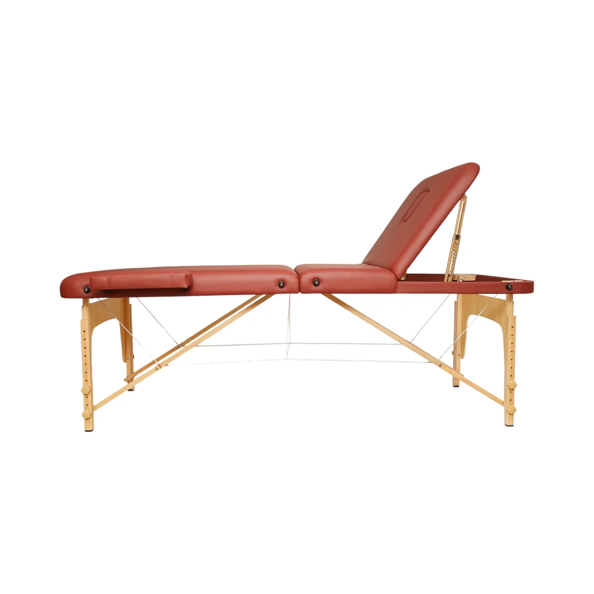 Masa de masaj pliabila, 3 zone, cadru lemn, spuma 5cm, inaltime 55 76cm, piele ecologica, dimensiuni 60x213cm, culoare Burgundy
