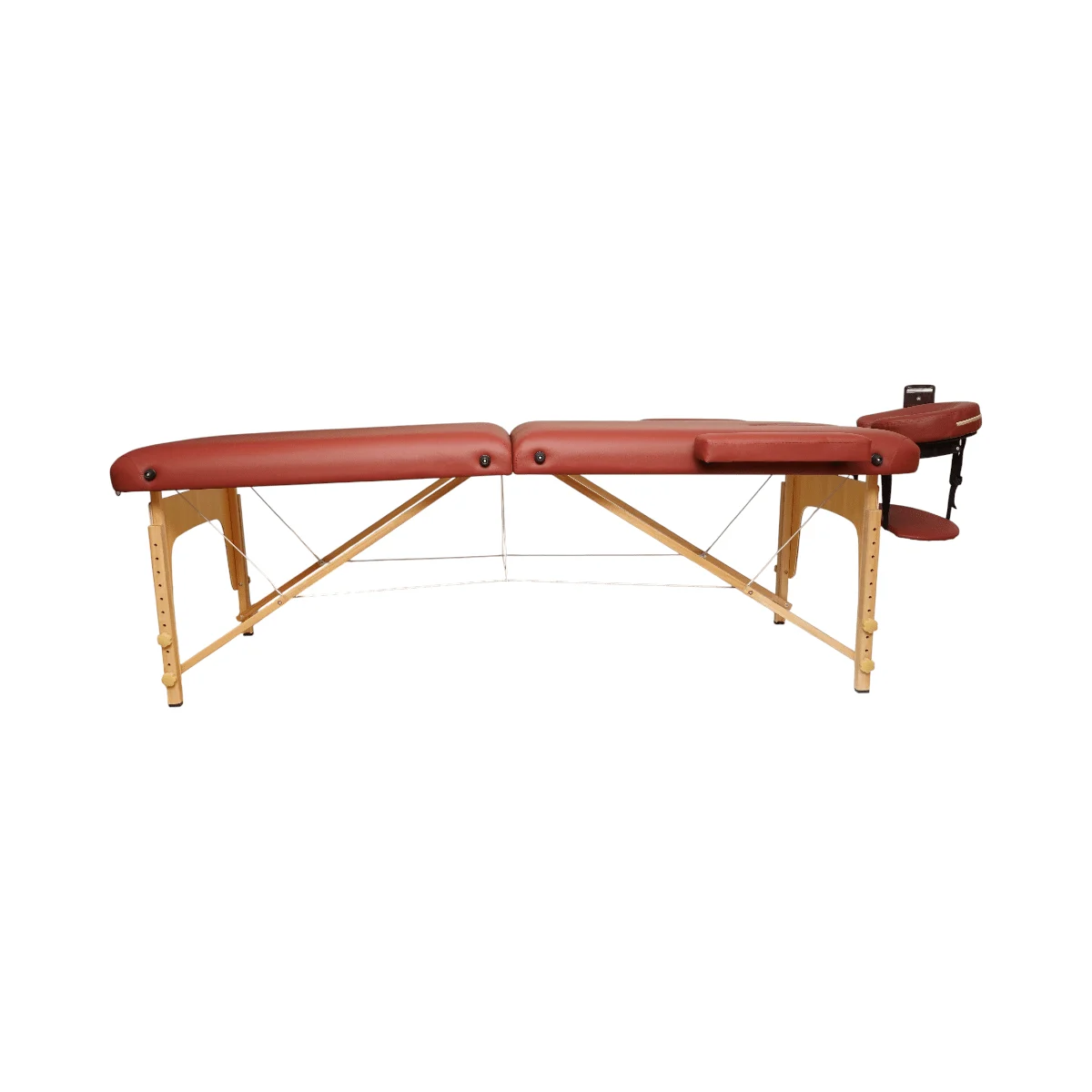 Masa de masaj pliabila, 2 zone, cadru lemn, spuma 5cm, inaltime 55 76cm, piele ecologica, dimensiuni 60x213cm, culoare Burgundy