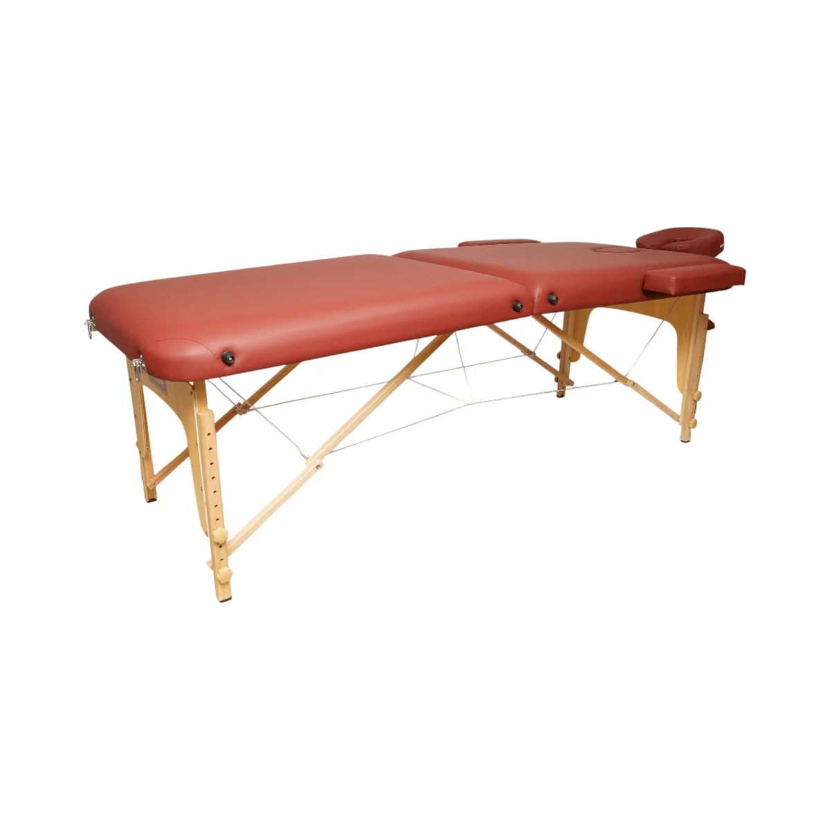 Masa de masaj pliabila, 2 zone, cadru lemn, spuma 5cm, inaltime 55 76cm, piele ecologica, dimensiuni 60x213cm, culoare Burgundy